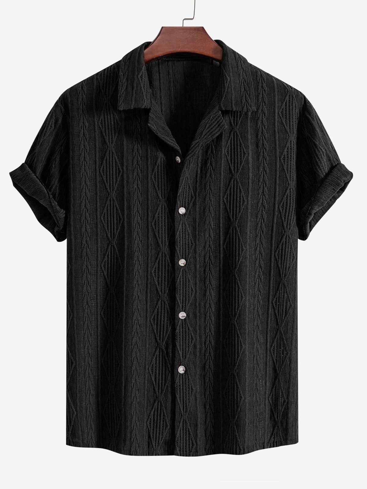 Darcy | Men's Textured Camp Collar Shirt, Relaxed Short-Sleeve Shirt | Direct Attire | Black