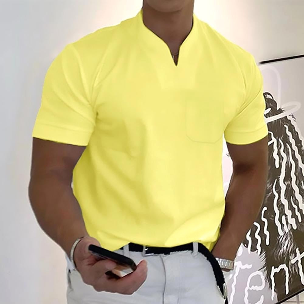 Darcy | Men's V-Neck Short Sleeve T-Shirt, Tailored Casual T-Shirt | Direct Attire | Yellow