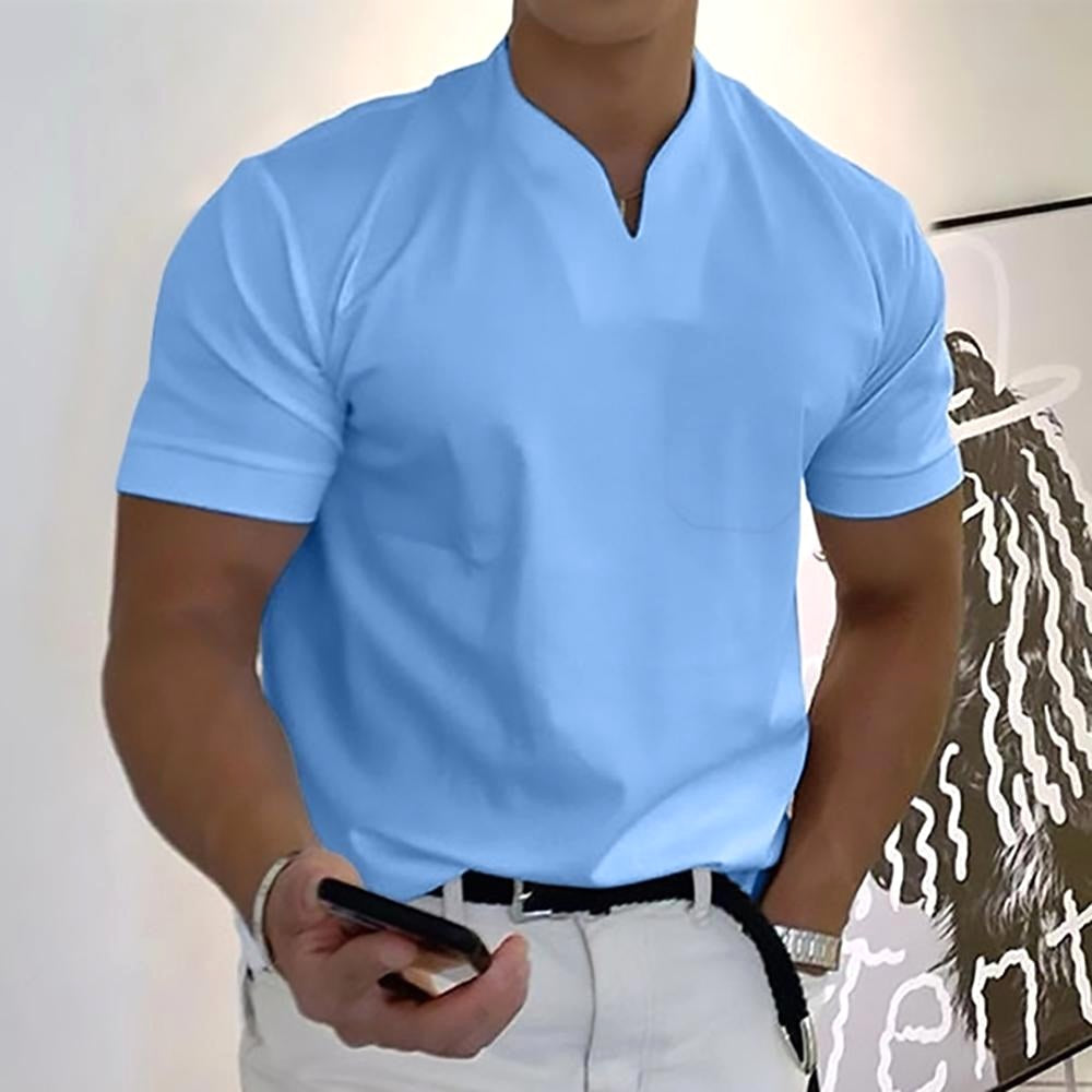 Darcy | Men's V-Neck Short Sleeve T-Shirt, Tailored Casual T-Shirt | Direct Attire | Light Gray