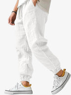 Declan | Men's Cotton Linen Joggers, Relaxed Fit Trousers | Direct Attire | White
