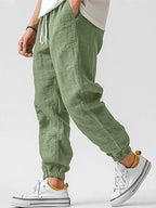 Declan | Men's Cotton Linen Joggers, Relaxed Fit Trousers | Direct Attire | Black