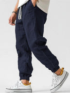Declan | Men's Cotton Linen Joggers, Relaxed Fit Trousers | Direct Attire | Khaki