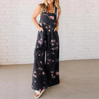 Delaney | Women's Handmade Cotton Jumpsuit, Lightweight Summer Outfit for Holidays and Casual Wear, Lightweight Summer Outfit for Holidays and Casual Wear - Black with flowers