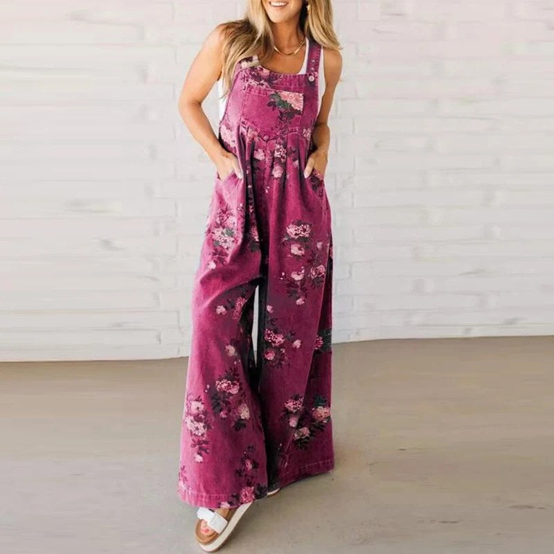 Delaney | Women's Handmade Cotton Jumpsuit, Lightweight Summer Outfit for Holidays and Casual Wear, Lightweight Summer Outfit for Holidays and Casual Wear - Pink with flowers