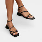 Ebony | Women's Gold Metallic Block Heel Sandals, Strappy Occasion Sandals
