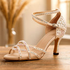 Edie | Women's Satin Heeled Dance Shoes, Crystallised Evening Heels | Direct Attire
