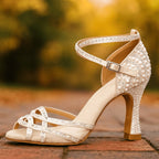 Edie | Women's Satin Heeled Dance Shoes, Crystallised Evening Heels