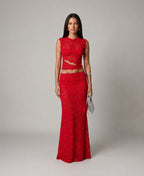 Elara | Women's Sleeveless Floral Lace Two-Piece Set, Crop Top and Maxi Skirt | Direct Attire | Black