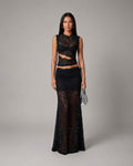Elara | Women's Sleeveless Floral Lace Two-Piece Set, Crop Top and Maxi Skirt | Direct Attire
