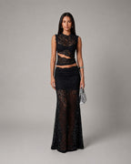 Elara | Women's Sleeveless Floral Lace Two-Piece Set, Crop Top and Maxi Skirt | Direct Attire