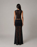 Elara | Women's Sleeveless Floral Lace Two-Piece Set, Crop Top and Maxi Skirt | Direct Attire