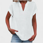 Eliana | Women's V-Neck Short Sleeve Blouse, Lightweight Summer Top for Holidays and Casual Wear, Lightweight Summer Top for Holidays and Casual Wear - White