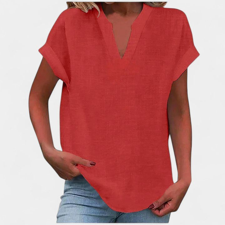 Eliana | Women's V-Neck Short Sleeve Blouse, Lightweight Summer Top for Holidays and Casual Wear, Lightweight Summer Top for Holidays and Casual Wear - Light Grey