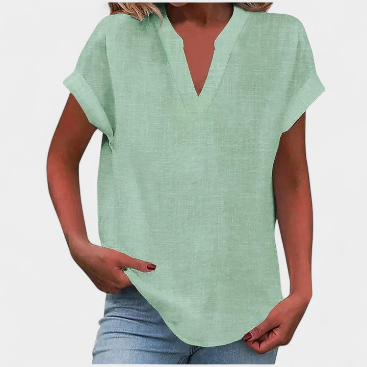 Eliana | Women's V-Neck Short Sleeve Blouse, Lightweight Summer Top for Holidays and Casual Wear, Lightweight Summer Top for Holidays and Casual Wear - Army Green