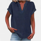 Eliana | Women's V-Neck Short Sleeve Blouse, Lightweight Summer Top for Holidays and Casual Wear, Lightweight Summer Top for Holidays and Casual Wear - Blue