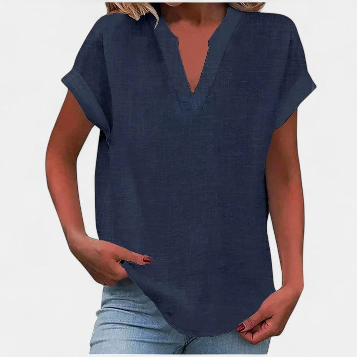 Eliana | Women's V-Neck Short Sleeve Blouse, Lightweight Summer Top for Holidays and Casual Wear, Lightweight Summer Top for Holidays and Casual Wear - Blue