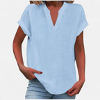 Eliana | Women's V-Neck Short Sleeve Blouse, Lightweight Summer Top for Holidays and Casual Wear, Lightweight Summer Top for Holidays and Casual Wear - Brown