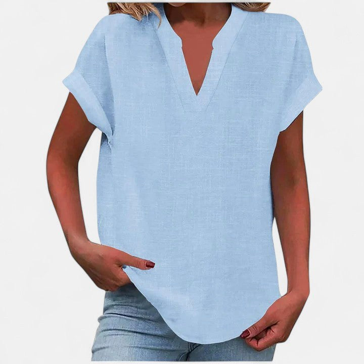 Eliana | Women's V-Neck Short Sleeve Blouse, Lightweight Summer Top for Holidays and Casual Wear, Lightweight Summer Top for Holidays and Casual Wear - Brown