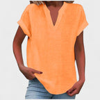 Eliana | Women's V-Neck Short Sleeve Blouse, Lightweight Summer Top for Holidays and Casual Wear, Lightweight Summer Top for Holidays and Casual Wear - Orange