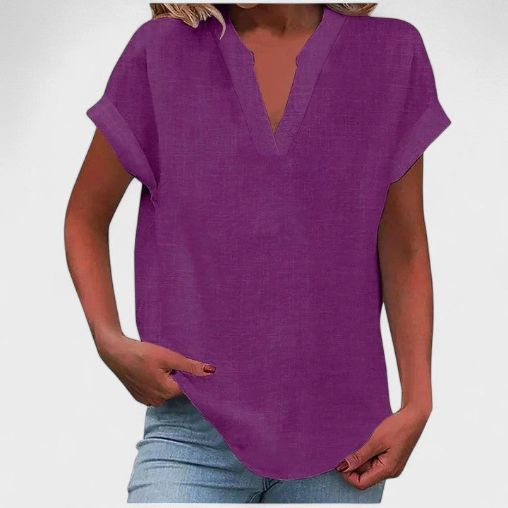 Eliana | Women's V-Neck Short Sleeve Blouse, Lightweight Summer Top for Holidays and Casual Wear, Lightweight Summer Top for Holidays and Casual Wear - Light Purple