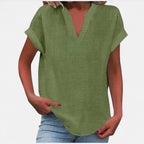 Eliana | Women's V-Neck Short Sleeve Blouse, Lightweight Summer Top for Holidays and Casual Wear, Lightweight Summer Top for Holidays and Casual Wear - Navy Blue