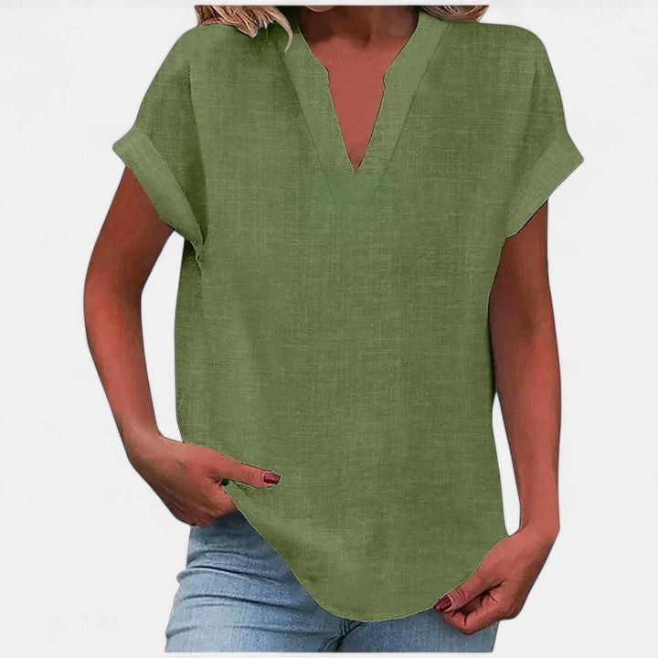 Eliana | Women's V-Neck Short Sleeve Blouse, Lightweight Summer Top for Holidays and Casual Wear, Lightweight Summer Top for Holidays and Casual Wear - Navy Blue