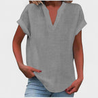Eliana | Women's V-Neck Short Sleeve Blouse, Lightweight Summer Top for Holidays and Casual Wear, Lightweight Summer Top for Holidays and Casual Wear - Sky Blue