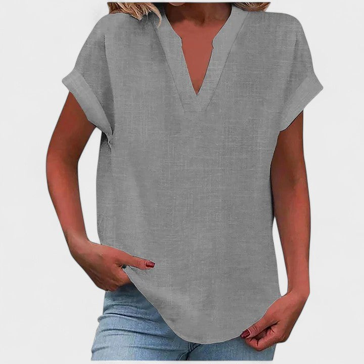 Eliana | Women's V-Neck Short Sleeve Blouse, Lightweight Summer Top for Holidays and Casual Wear, Lightweight Summer Top for Holidays and Casual Wear - Sky Blue