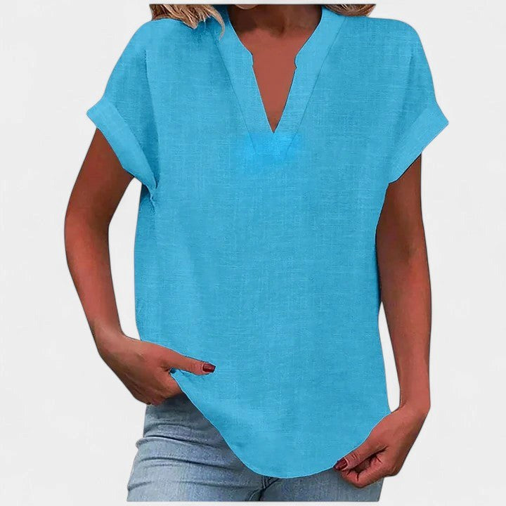 Eliana | Women's V-Neck Short Sleeve Blouse, Lightweight Summer Top for Holidays and Casual Wear, Lightweight Summer Top for Holidays and Casual Wear - Red