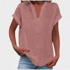 Eliana | Women's V-Neck Short Sleeve Blouse, Lightweight Summer Top for Holidays and Casual Wear, Lightweight Summer Top for Holidays and Casual Wear - Bright Pink