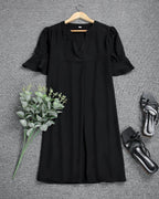 Ella | Women's Black Midi Dress, Classic Elegant Dress | Direct Attire
