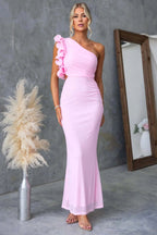 Emersyn | Women's One-Shoulder Maxi Dress with Ruffled Detail, Fitted Maxi Dress | Direct Attire | Purple