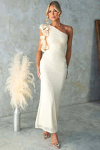 Emersyn | Women's One-Shoulder Maxi Dress with Ruffled Detail, Fitted Maxi Dress | Direct Attire