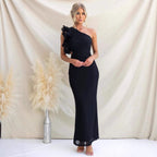 Emersyn | Women's One-Shoulder Maxi Dress with Ruffled Detail, Fitted Maxi Dress | Direct Attire | Pink