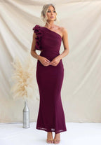 Emersyn | Women's One-Shoulder Maxi Dress with Ruffled Detail, Fitted Maxi Dress | Direct Attire | Light Yellow