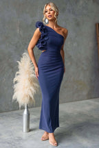 Emersyn | Women's One-Shoulder Maxi Dress with Ruffled Detail, Fitted Maxi Dress | Direct Attire | Green