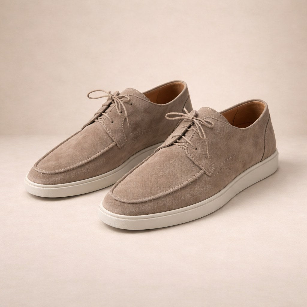 Ethan | Men's Suede Loafers with Lace-Up Fastening, Closed-Toe Loafers | Direct Attire | Beige