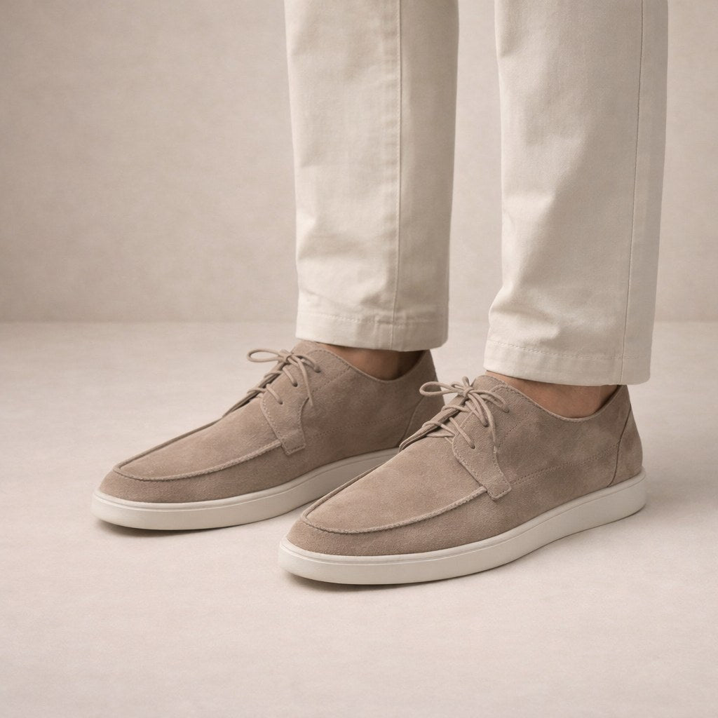 Ethan | Men's Suede Loafers with Lace-Up Fastening, Closed-Toe Loafers | Direct Attire | Zwart