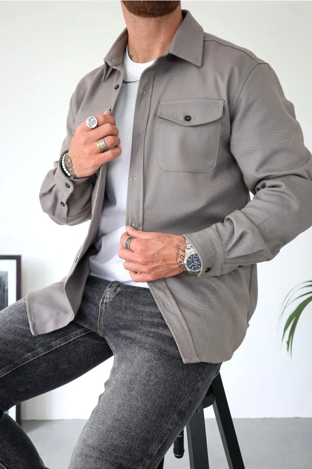 Flynn | Men's Casual Overshirt, Relaxed Layering Shirt | Direct Attire | Grey