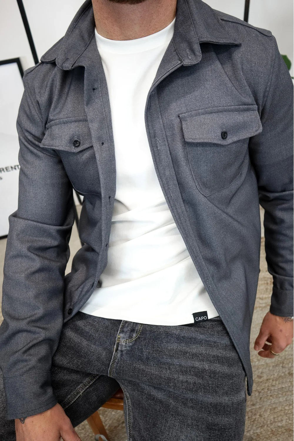 Flynn | Men's Casual Overshirt, Relaxed Layering Shirt | Direct Attire | Creme