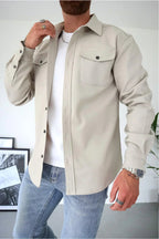 Flynn | Men's Casual Overshirt, Relaxed Layering Shirt | Direct Attire | Stone