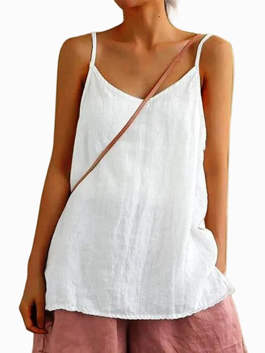 Freya | Women's Linen-Blend Cami Top with V-Neckline, Spaghetti Strap Top | Direct Attire | White