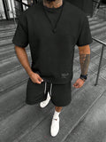 Gavin | Men's Oversized T-Shirt Shorts Set, Short-Sleeve Lounge Set | Direct Attire | Zwart