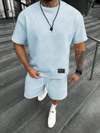 Gavin | Men's Oversized T-Shirt Shorts Set, Short-Sleeve Lounge Set | Direct Attire | Grijs