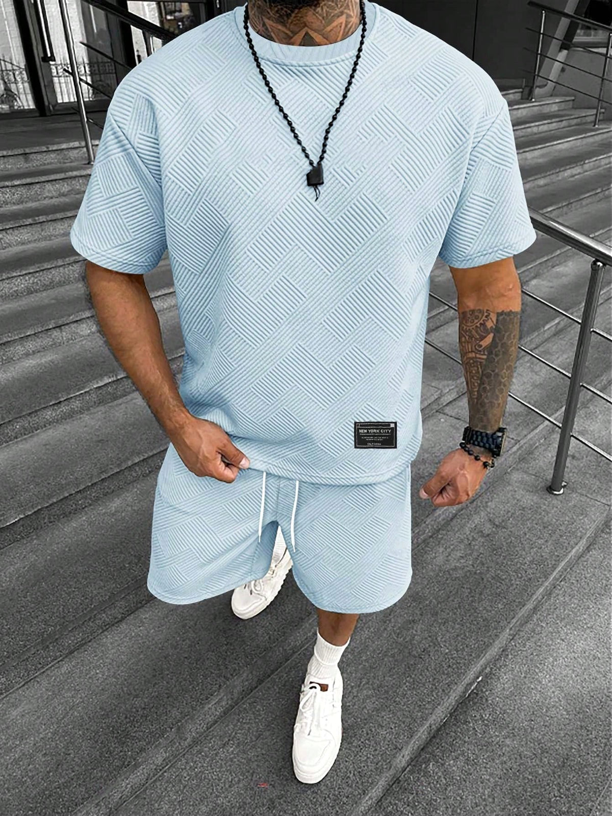 Gavin | Men's Oversized T-Shirt Shorts Set, Short-Sleeve Lounge Set | Direct Attire | Grijs