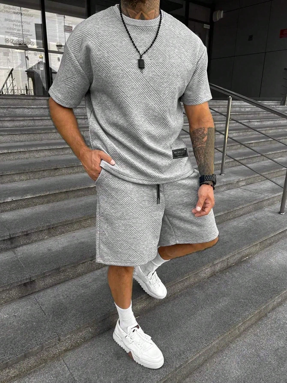 Gavin | Men's Oversized T-Shirt Shorts Set, Short-Sleeve Lounge Set | Direct Attire