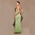 Georgia | Women's Crochet Floral Dress with Sequin Detail, Long-Sleeve Evening Dress | Direct Attire