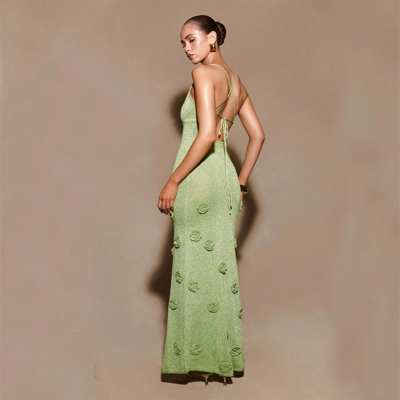 Georgia | Women's Crochet Floral Dress with Sequin Detail, Long-Sleeve Evening Dress | Direct Attire