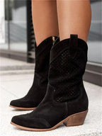 Georgia | Women's Leather Cowboy Boots, Block Heel Ankle Boots