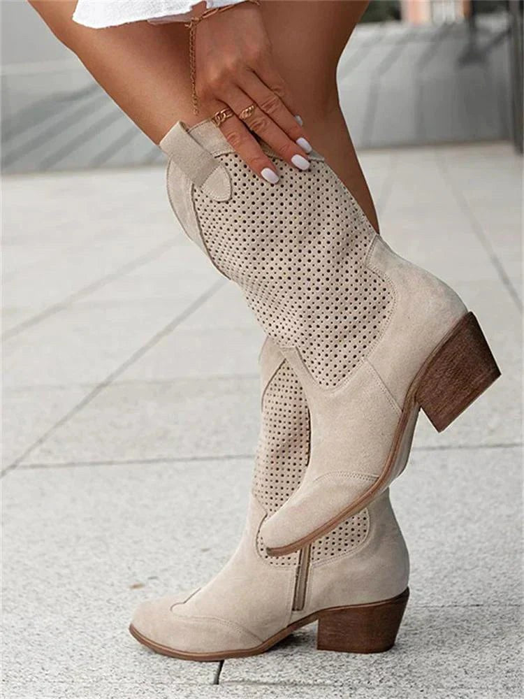 Georgia | Women's Leather Cowboy Boots, Block Heel Ankle Boots